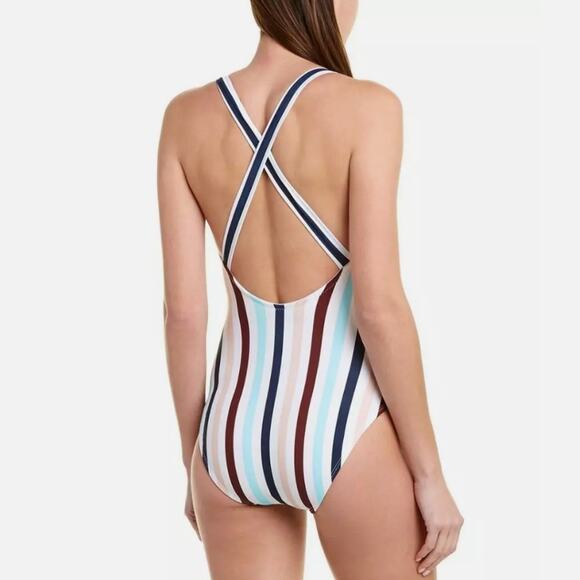 Shoshanna Women Multicolor Striped Beach Cross Back One Piece Swimsuit Size US 6 - Picture 2 of 7